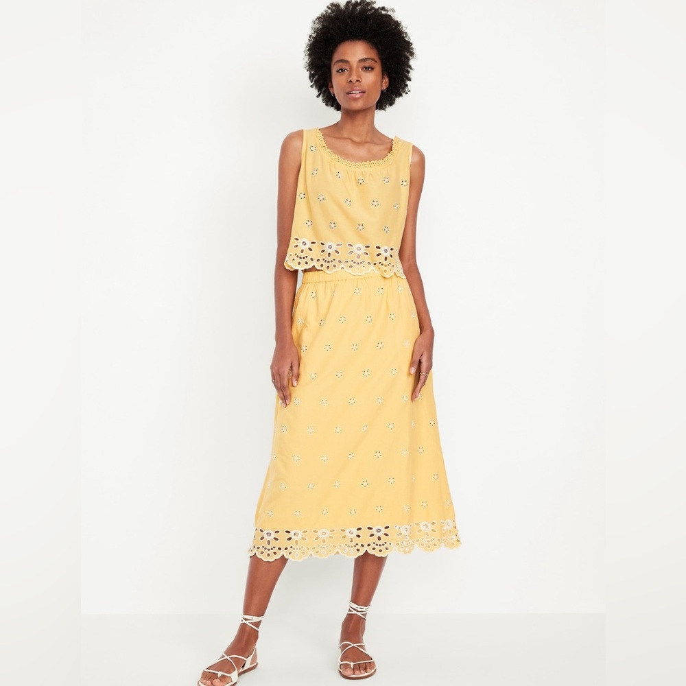 Old Navy women’s Eyelet midi Skirt (small) and crop top (xs) set